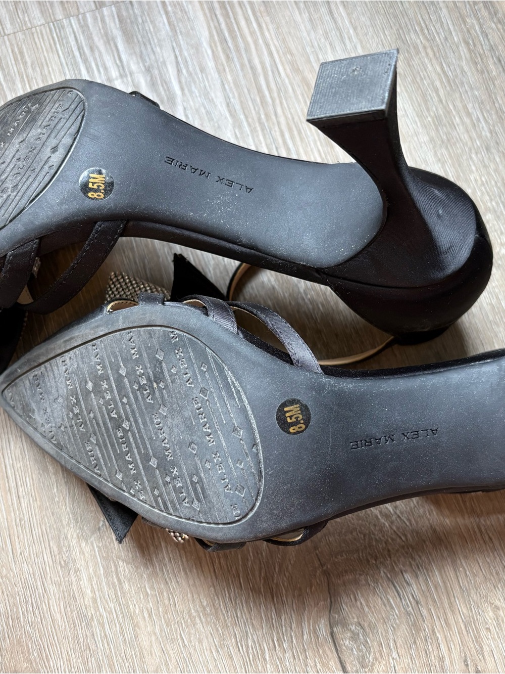 Alex Marie Black Satin Pointed Slingback Heels with Crystal Bow - Picture 5 of 5
